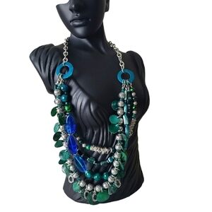 Art Glass, Beads & Silver Wire Gypsy Style 4 Graduating Strand Necklace